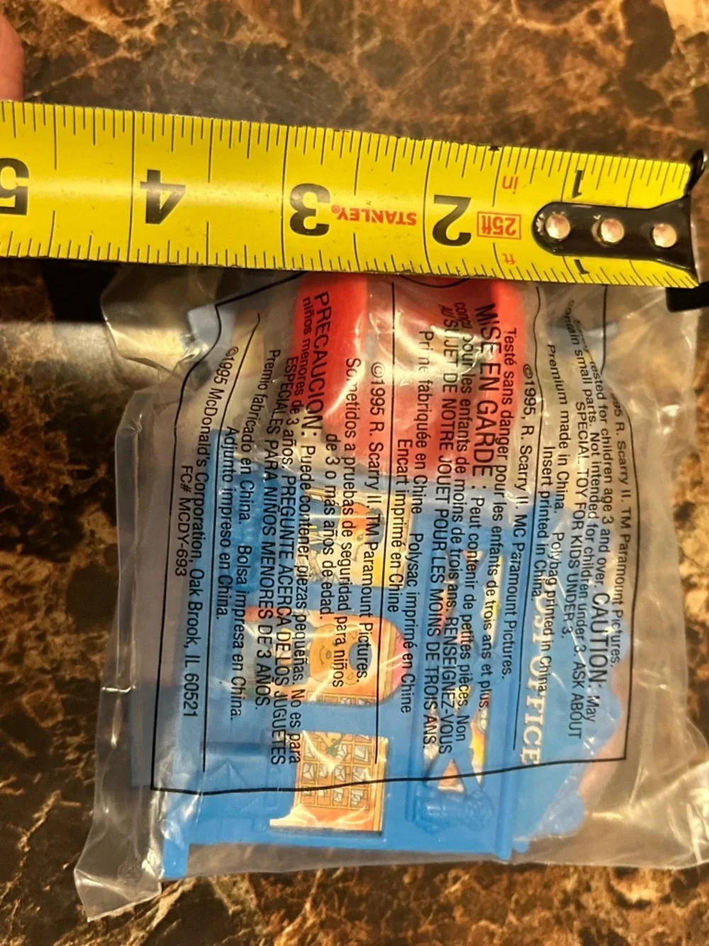 Vintage McDonald's Blue and Yellow Happy Meal Packaged Toy- lowly worm